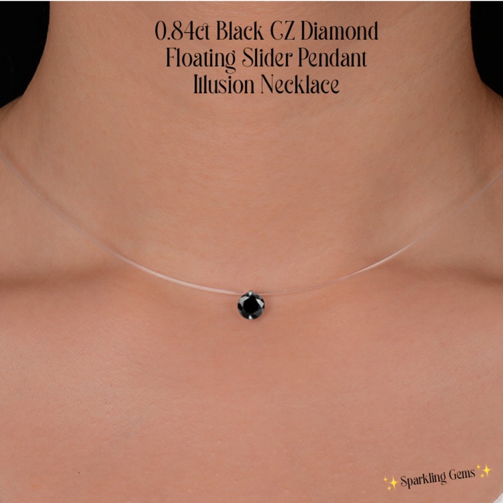 0.84ct Black CZ Diamond Floating Pendant Necklace